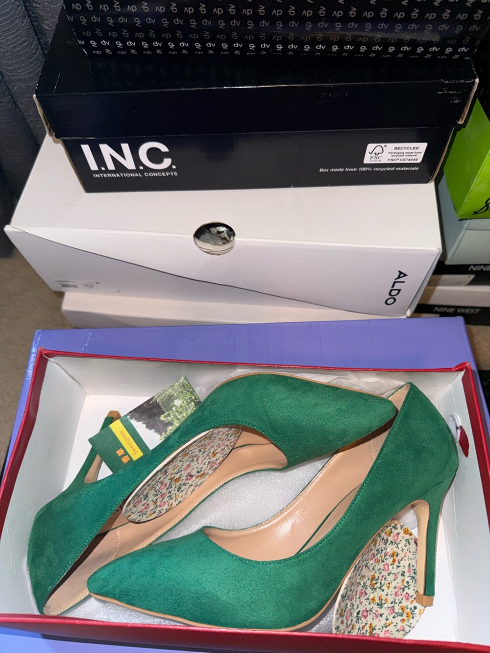 Green Suede Pointed-Toe High Heels